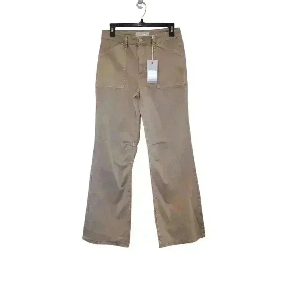 Risen Women's Sand Cotton/Poly/Spandex High Rise Wide Leg Straight Jeans NEW